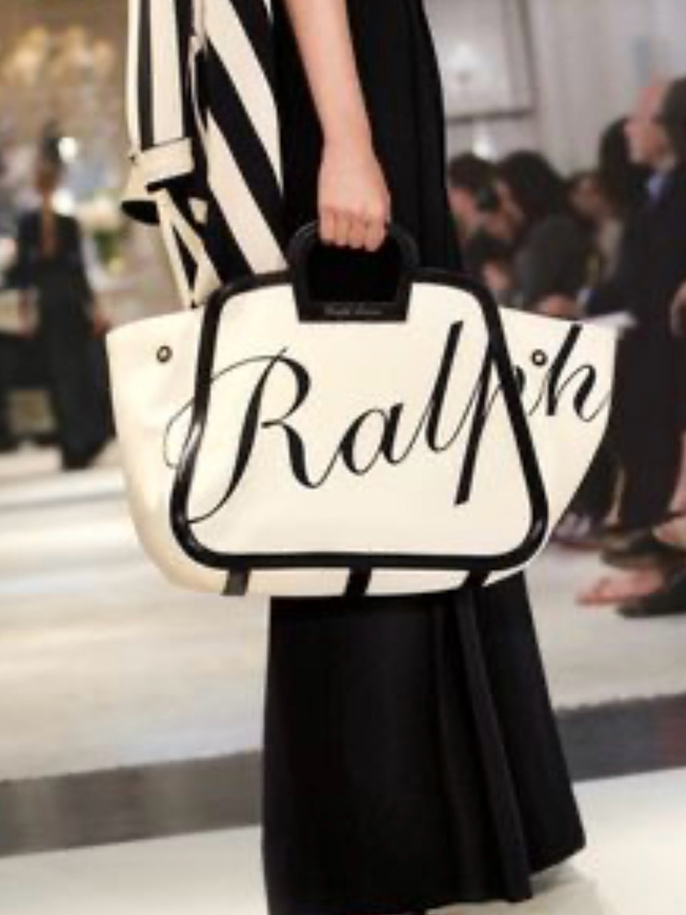 Cream and Black Signature Ralph Lauren Tote with Script Detail NWT